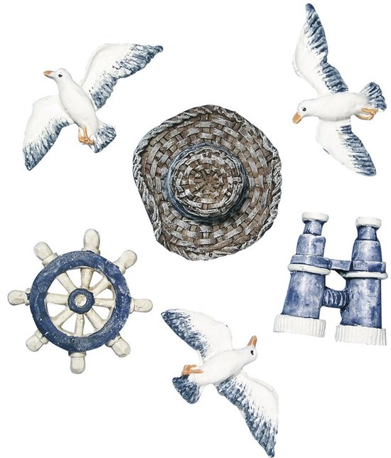 Hobby Rayher 8606600 maritieme strooisel strandgoed, van polyresin, Btl. 6 stuks, 2-4 cm, perfect voor maritieme decoraties