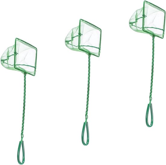 hocadon Pack of 3 Aquarium Net Small Fish Net 12x10.5cm Fish Net Pond Net with Metal Handle Small Fish Net for Aquarium van Merkloos