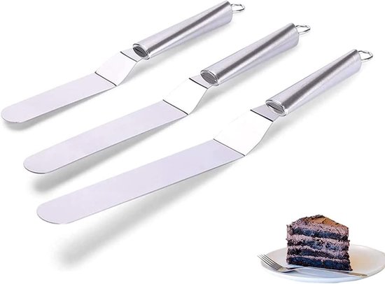hoekpalet, taartglazuurmes, 3 stuks strijkpaletten voor taarten, schuine suikerglazuurspatel, roestvrij staal, taartspatel, taartdecoratie, gereedschap (stalen handvat)