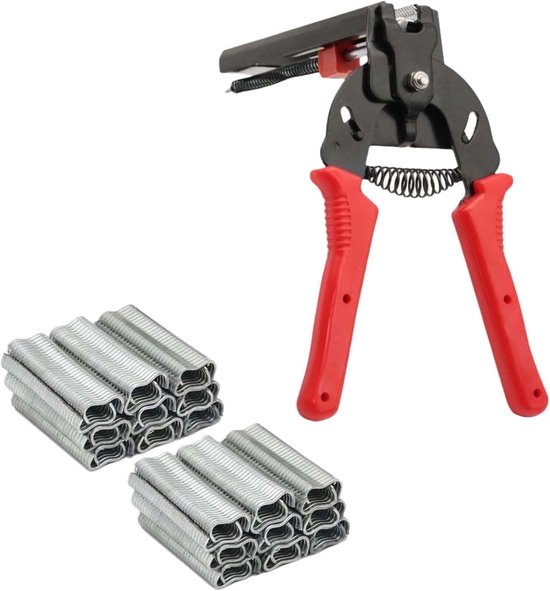 Hog Ring Pliers Set - 600 Galvanized Hogrings - Type M Nail Ring Pliers - High Ring Pliers - M Clip Pliers - Fence Pliers - Sausage Clipper Pliers - Rabbit Chicken Cages