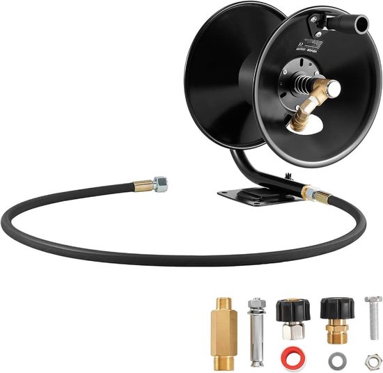 Hogedrukreiniger, slanghaspel, 15,2 m x 9,5 mm, zware stalen beugelgemonteerde drukslanghaspel, wand-/vloer-/vrachtwagenmontage, 4000PSI Max, handmatige powerhandslinger voor water, met