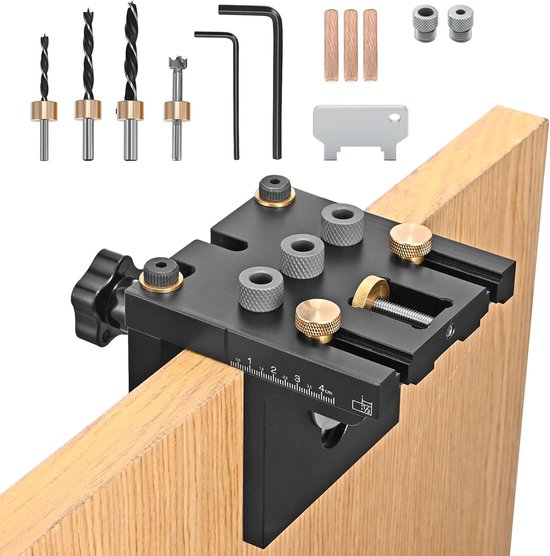 Hole Jig 3-in-1 stiftsjablonenset 6/8/10/15 mm met positioneringsclip voor doe-het-zelf houtbewerking voor 14-50 mm plaat