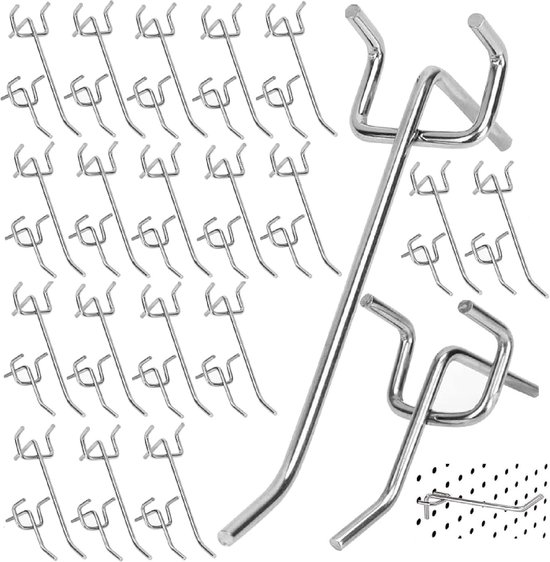 Hole Wall Accessoires - Hooks - Hole Plate - Tool Wall Hooks - 40pcs Pegboard Hooks - Perforated Steel Pin Board Hooks - Wandbevestigingen van Zarista