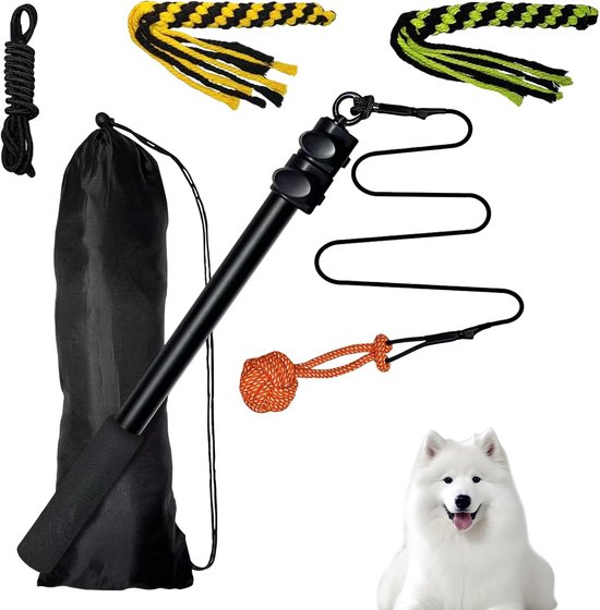 Hond hengel 150 cm - uitrekbaar aluminium + katoen - met bijtringen en bal - ideaal voor buiten training - ShopVlot