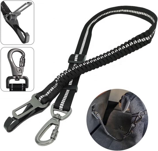 Hondenriem voor de auto, hondenveiligheidsgordel, veiligheidsgordel voor honden, hondengesp voor auto, reflecterende bungee-hondenriem met haak voor alle hondenrassen en autotypes (50 cm - 80 cm)