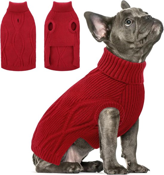 Hondentrui voor kleine honden, warm en comfortabel, stretch kattentrui, chihuahua, Yorkshire terriër, dwergpoedel (rood, XS)