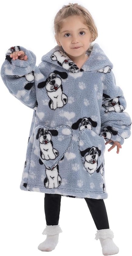 Hoody, voor kinderen, oversized, dekentje met mouwen en capuchon, wollig sweatshirt, superzacht en comfortabel, knuffeltrui, voor kleine meisjes, jongens, kleuters, 3-6 jaar