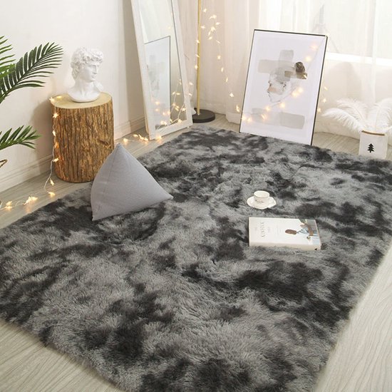 Hoogpolig Tapijt 80x160 Donkergrijs Modern Pluizig Zacht Tapijt Woonkamer Kinderkamer Decoratie Slaapkamer Hal Loper Buitentapijt Hoogpolig Bontkleed Namaakbont Shaggy Eeffen Bedkleed