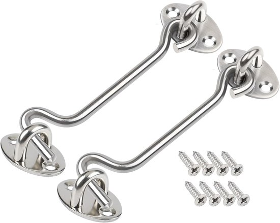Hook and Eye Lock, Stainless Steel Gate Hook Cabin Hook Lock, Hook Eye Locking Door Lock Hook Locking for Wooden Gates - ShopVlot