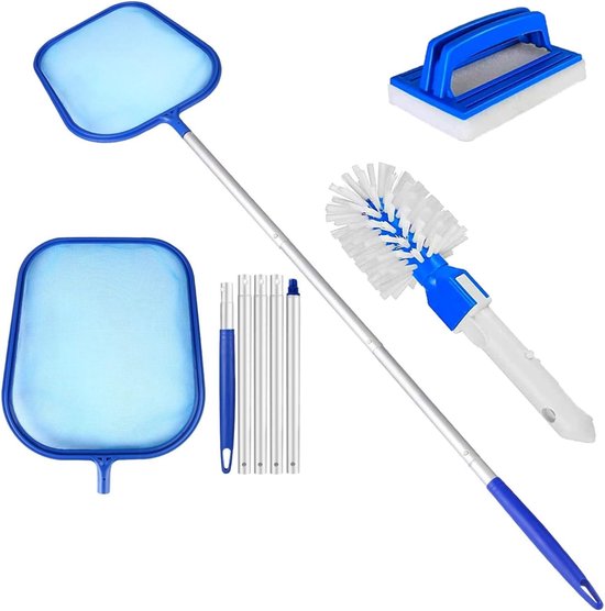 Hot Tub Reinigingsset, 150 cm Zwembad Fijn Mesh Skimmer met 5-Sectie Aluminium Telescopische Pool, Pad Borstel en Reinigingsborstel - voor Vijver Hot Tub Spa Fontein Vistank Reiniging
