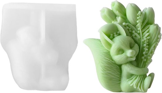 Houdt bloem kaarsvorm gipsvorm epoxyhars gietvorm 3D eekhoorntje houdt tulpen siliconen vorm voor fondant, taartdecoratie, chocolade, sojawas kaarsen, zeep, gips, handwerk (eekhoorn)