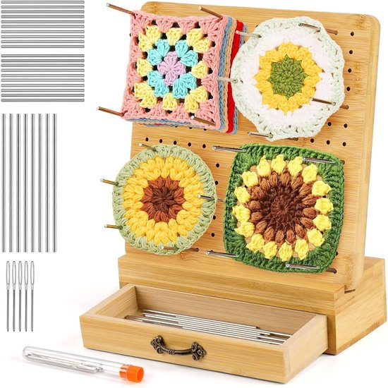 Houten Blocking Board voor Haken en Breien, 20 x 20 cm met Metalen Pins en Lades, Ideaal voor Haakprojecten en Breiwerk van houten