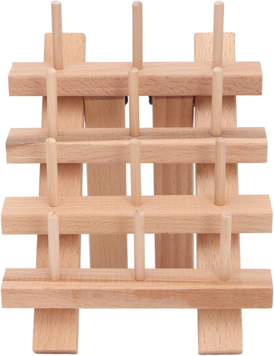 Houten Bobbin Rack voor 12 Spoelen - Vouwbaar Draadframe van Beukenhout met Grote Capaciteit voor Quilten en Borduren van Merkloos