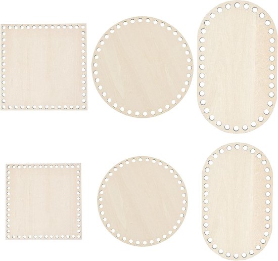 Houten Bodems voor Haakwerk: Set van 6 Stukken in 3 Vormen voor DIY Mandjes en Vloeren (15cm/20cm)