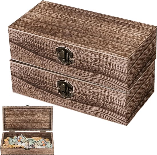 houten doos, houten doos met deksel, 2 stuks, met deksel, bruin, ongelakte houten kist, herinneringsdoos, knutselgeschenkdoos voor schilderen, decoratie, houten kist, opbergdoos, 20
