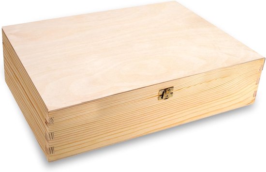 Houten doos met deksel, houten kist, opbergdoos, decoratie, 40 x 30 x 10 cm, houten kist, natuurhout, box, herinneringsbox, knutsel- en geschenkdoos