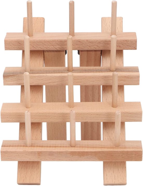 Houten Draadrek voor 12 Spoelen - Opvouwbaar Beuken Houten Frame voor Borduren en Handwerken met Grote Capaciteit
