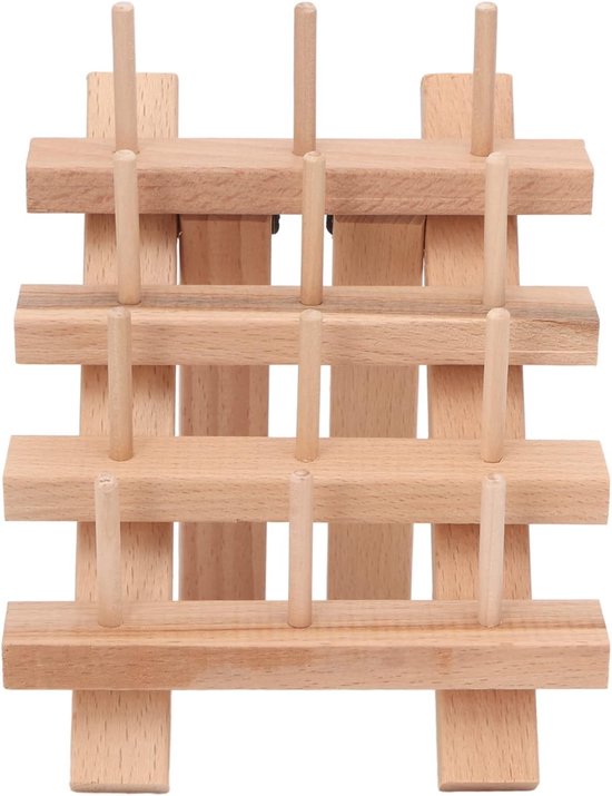 Houten Draadspoelen Rek voor 12 Spoelen - Vouwbaar Beuken Houten Frame met Grote Capaciteit voor Quilten en Borduren