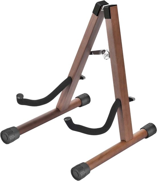 Houten elektrische gitaarstandaard met antislip rubber en zachte schuimrubberen armen, draagbaar opvouwbaar A-frame, akoestische gitaarstandaard, eenvoudig te monteren, vloerstandaard