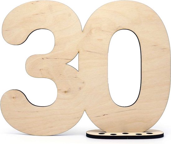 Houten gastenboek, decoratief bord met cijfer 30, om zelf te beschrijven als cadeau met standaard en verjaardagskaarsenhouder, voor 30e verjaardag mannen, decoratie, vrouwendecoratie, 30 jaar