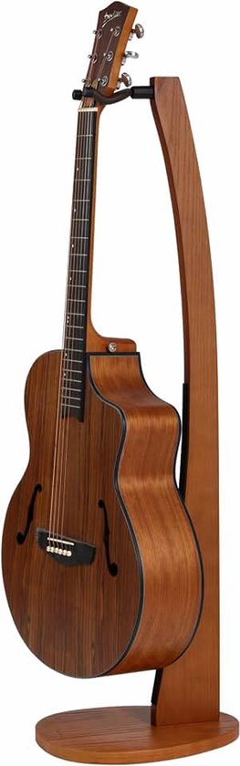 Houten gitaarstandaard - handgemaakte Duitse as massief semi-gebogen ontwerp houten standaard vloer, beste voor akoestische gitaren, klassieke gitaren, banjo's, mandolines (cacaobruin)