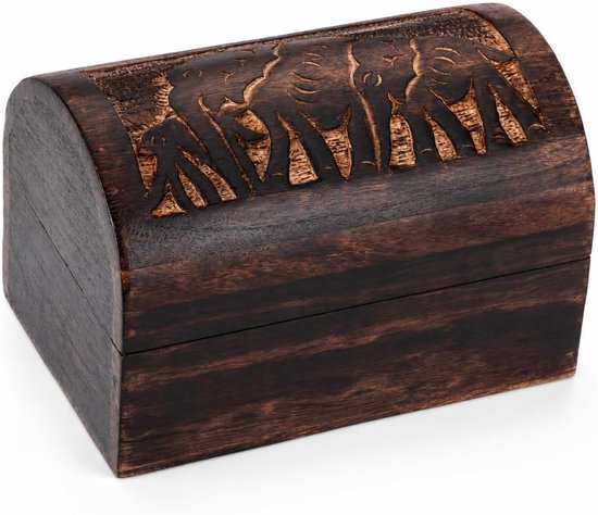 Houten Handgesneden Decoratieve Schatkist Doos Olifant Snijwerk Multifunctioneel Gebruik als Sieraden Opslag Aandenken Trinket Organizer Houder Geweldig voor Geschenken 9x6 Inch