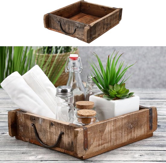 Houten kist baksteenvorm used look | oud hout beuken 30x25cm | upcycling-kist met metalen handvat (1 x houten kist baksteenvorm 30x25cm)