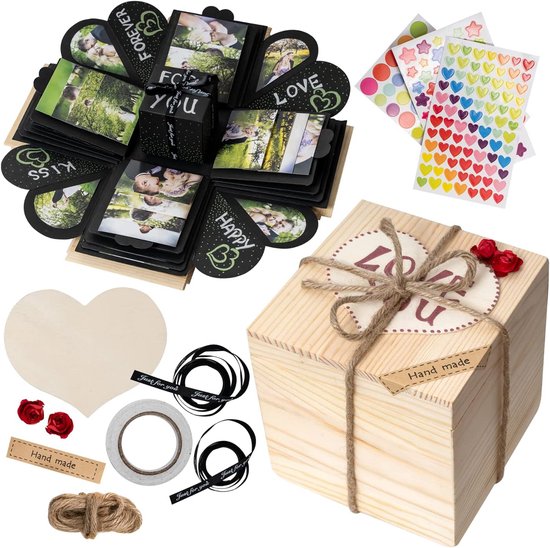 Houten kist explosiebox, verrassingsbox, doe-het-zelf verjaardagsgeschenkdoos, explosiebox, fotokist, het bijzondere cadeau-idee voor mannen en vrouwen