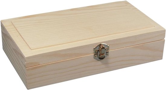 houten kistframe, FSC Mix Credit, onbehandeld, met metalen klep, afmeting 24,70 cm x 14,90 cm x 5,90 cm, 62296000