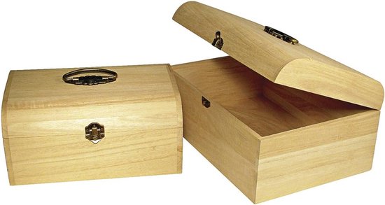 Houten koffer met antiek beslag, 24,5 x 16,5 x 11,5 cm