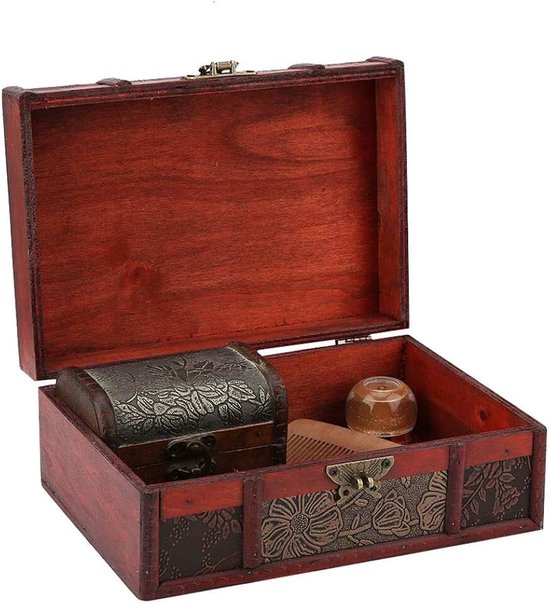 Houten Opbergdoos Klein Formaat Sieraden Organizer Boek Retro Opbergdoos Vintage Decoratieve Houten Sieraden Doos Sieraden Schatkist(Lotus met slot)