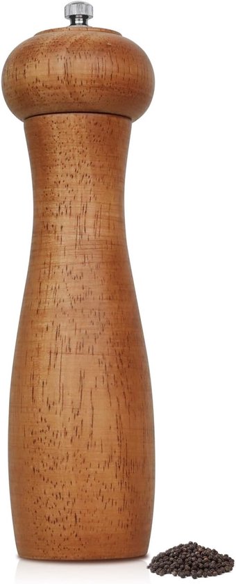 Houten Pepermolen 8 Inch - Verstelbare Kruidenslijper voor Keuken en Barbecue, Navulbaar en Handmatig Gebruik
