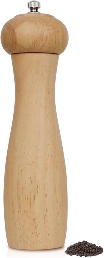 Houten Pepermolen met Verstelbare Maalgraad, Navulbare Zoutmolen voor Keuken en Barbecue, 20 cm (Natuurlijk)