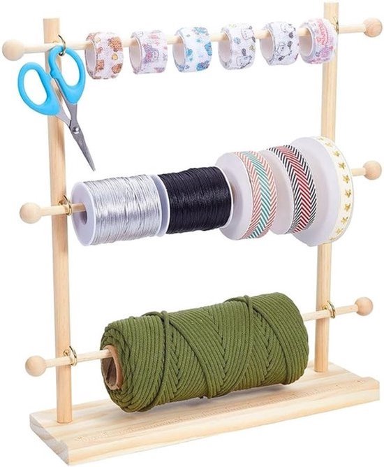 Houten ribbonorganizer voor creatieve ruimtes - opbergoplossing voor ribbons, spoelen en knutselmaterialen, 11.2 x 34.3 x 40.5cm