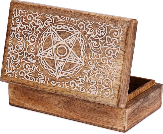 Houten Sieraden Opbergdoos Ster Bloemmotief Handgemaakte Multifunctionele Schatkist Aandenken Organizer Sieradenhouder Kettingen Horlogedozen Geweldig als Geschenken 8X5 Inch