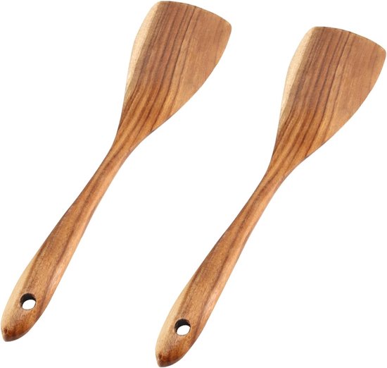 Houten Spatel, Houten Spatel voor Koken Natuurlijk Hout Niet Stick Kookspatel Kookgerei Hittebestendige Keuken Roerbak Gebruiksvoorwerpen (2 stks 31,5 x 7,5 cm) van houten