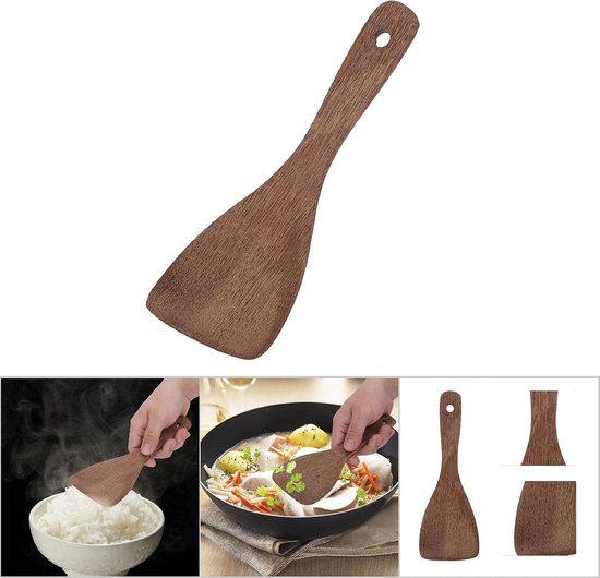 Houten Spatel Turner Set - Niet-giftige rijst- en Braadgerei voor Koken, Bakken en Meer Kleine Platte Spatel met Korte Handgreep (Schuine mond)