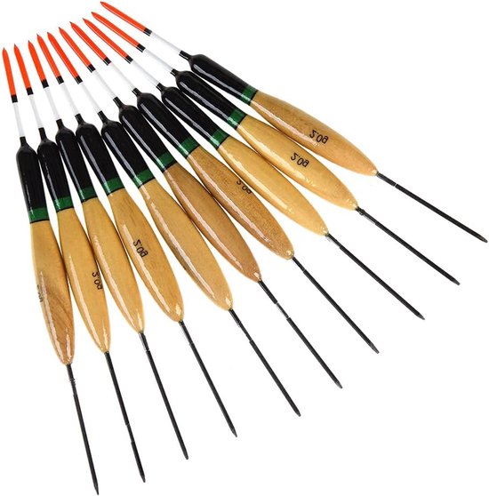 Houten Vis Drijvers - Dobbers Set - Vissen Buiten - Natuurlijk Materiaal - 14cm Lengte