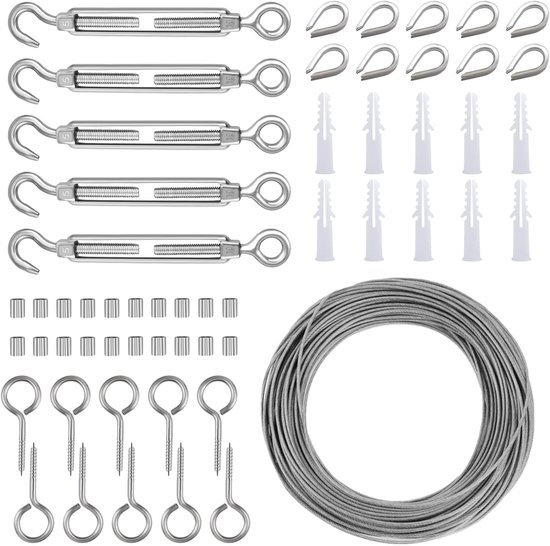 HSEAMALL Garden Wire Hanging Fence Handrail Kit,PVC Coated Heavy Duty Stainless Steel Wire Cable 30m, Lag Screw Eye Screw, Turnbuckle Tensioner Strainer Hook van HSEAMALL