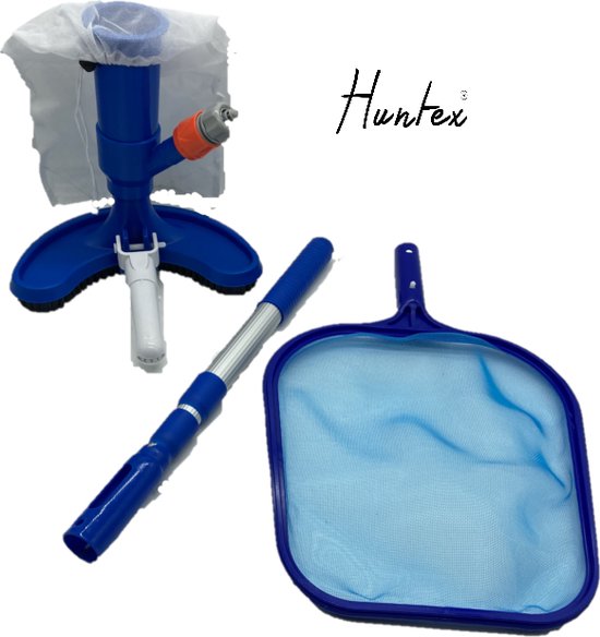 Huntex Zwembad Stofzuiger En Schepnet + Telescopische Aluminium Steel - Zwembadstofzuiger - Zwembad onderhoud - Zwembadreiniger - Zwembad onderhoudsset - Bodemzuiger Zwembad - Reiniging van Huntex