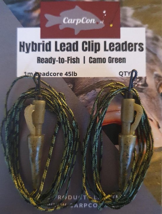Hybrid Lead Clip Leaders - 45lb -100cm - 2 stuks - Leadcore Leaders met loodclip van Korda