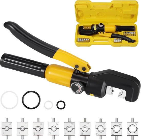 Hydraulic Crimping Pliers, 4-70 mm², 10T Leak-Proof, Hydraulic Crimping Pliers, Cable Lugs with 9 Crimping Moulds - ShopVlot