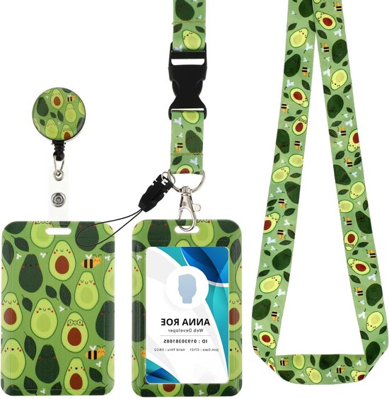 ID Badge Houder met Lanyard, Retractable Badge Reel Clip, Duurzame Nekkoord voor Kantoor, Studenten en Werknemers - Avocado Kleur, 557195_1-06-1 van Merkloos