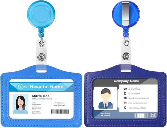 ID Badge Houder Set van 2, Inclusief Retractable ID Badge Reel, Ideaal voor School, Werk en Evenementen, Lichtblauw en Duurzaam