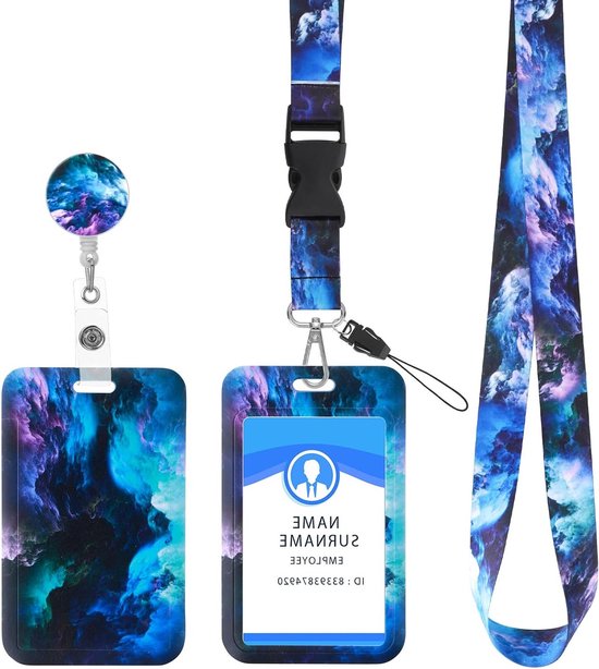 ID Card Holder Set met Lanyard en Retractable Badge Reel Clip, Sterrenhemel ID Kaarthouder, Duurzame Crossbody Lanyards en Badge Key Roll van Merkloos