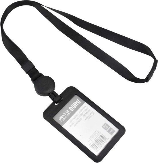 ID Kaart Houder met Lanyard en Retractable Badge Reel voor Kantoor, School en Zakelijke Reizen - Zwart, Geschikt voor Mannen en Vrouwen