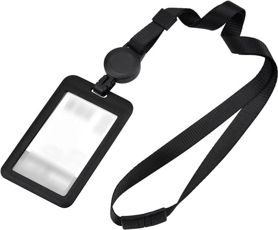ID Kaart Houder met Lanyard en Retractable Reel - Badge Houder Set voor School, Kantoor en Zakelijke Reizen in Zwart