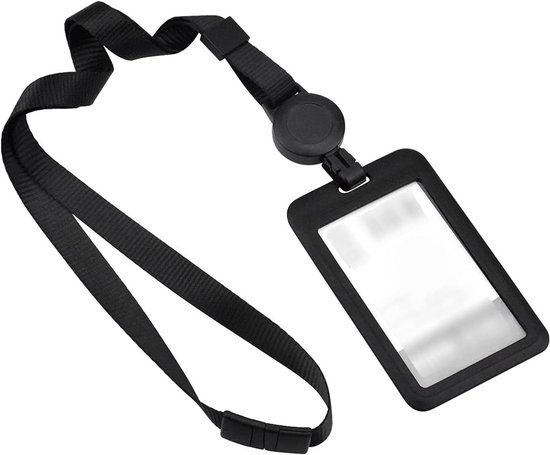 ID Kaart Houder met Lanyard en Retractable Reel - Badgehouder Set voor School, Kantoor en Zakelijke Reizen, Zwart van Merkloos