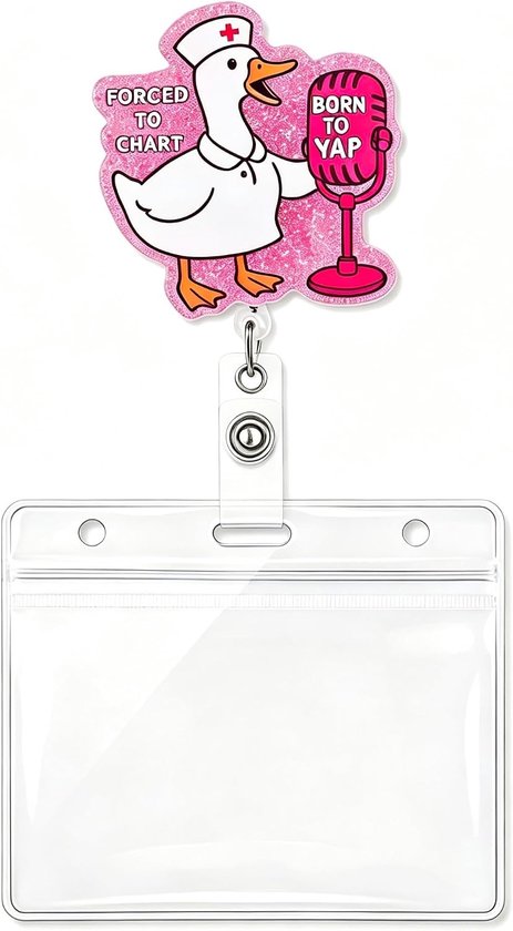 ID Kaarthouder met Inklapbare Functie - Schattig Badge Reel Ontwerp voor Verpleegkundigen, Artsen en Vrijwilligers met Broekriemclip en Transparante Kaarthouder