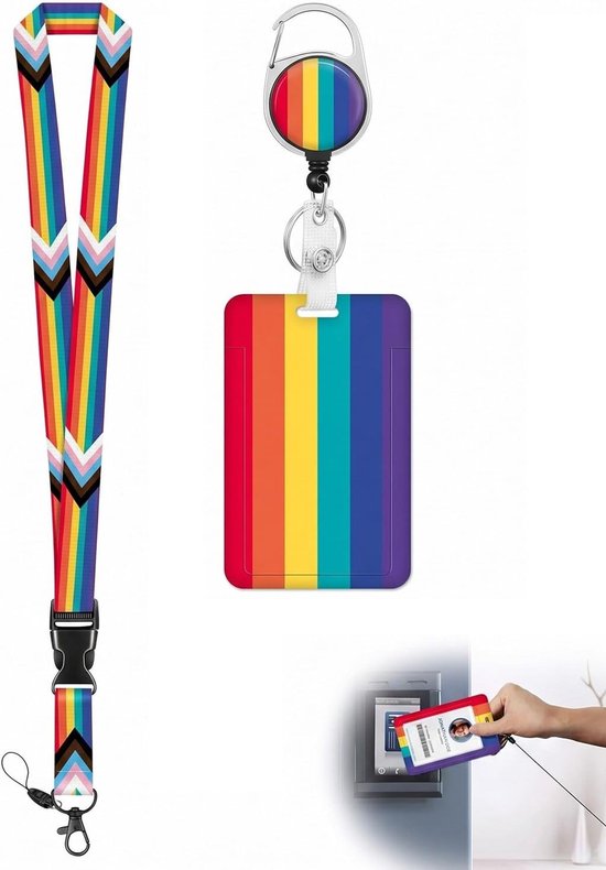 ID-kaarthouder - Regenboog - Polyester - Intrekbare ID-riem met Snelsluiting - Voor Kantoor en Evenementen